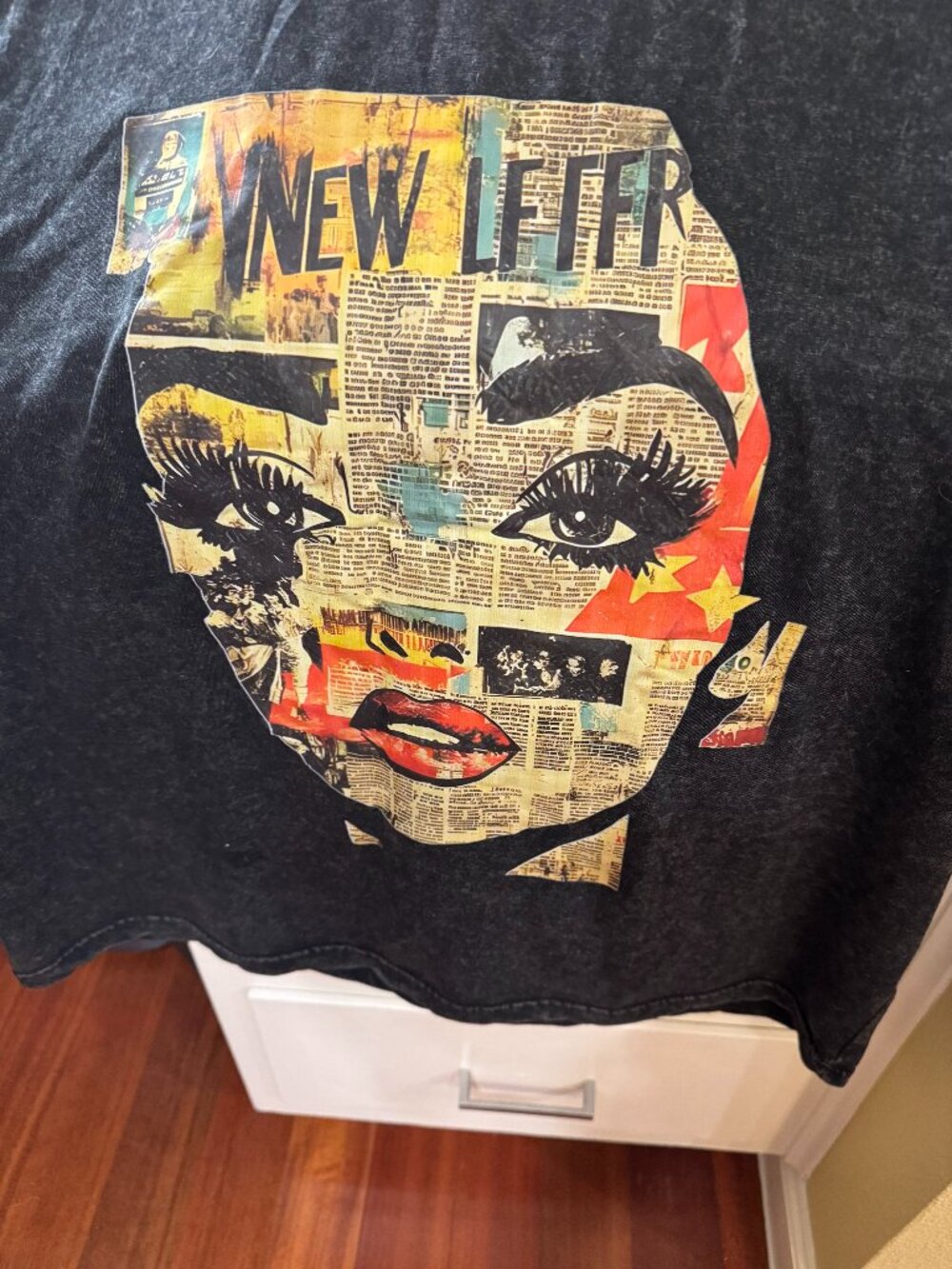 Oversized Acid Wash Graphic Tee Pop Art Face "New Life" 100% Cotton